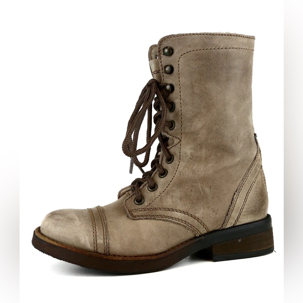 Steve Madden Munch Military Leather Comat Moto Boot Brown Tan Women M Z114126